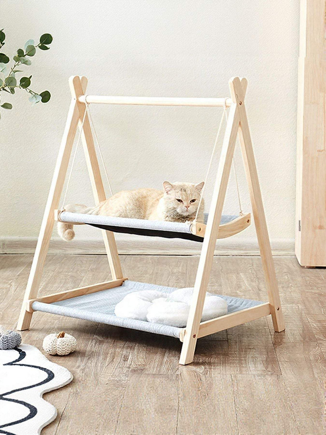 wooden triangle cat hammock elevated cozy lounging spot