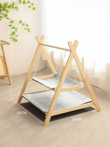 wooden triangle cat hammock elevated cozy lounging for cats