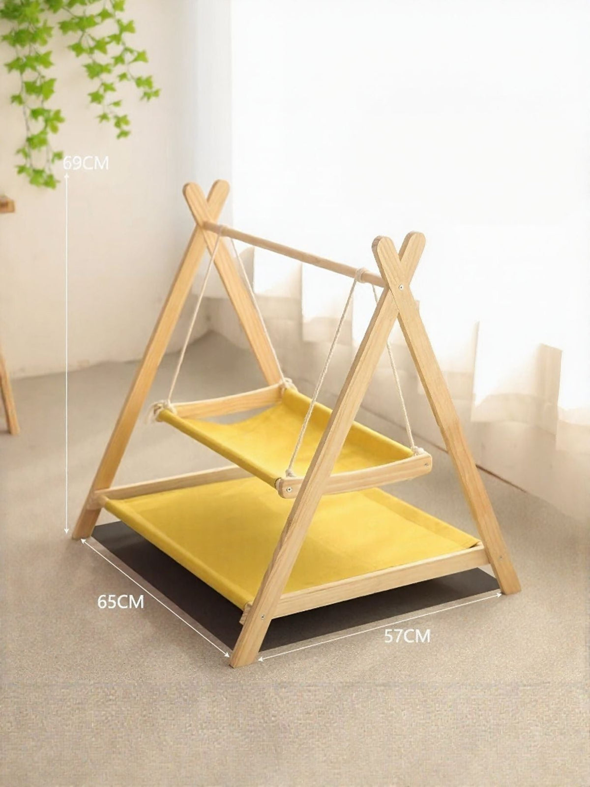 Wooden triangle cat hammock with elevated cozy lounging spot