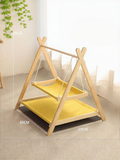 Wooden triangle cat hammock with elevated cozy lounging spot