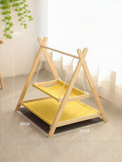 Wooden triangle cat hammock with elevated cozy lounging spot