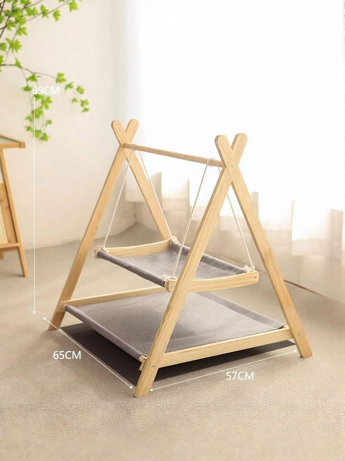 Wooden triangle cat hammock elevated cozy lounging spot