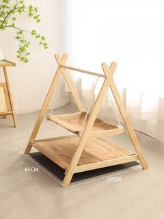 Wooden triangle cat hammock with sturdy frame and cozy design