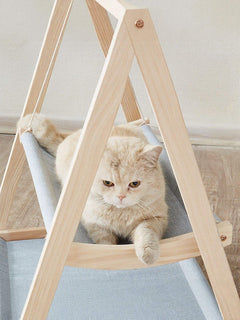 Wooden triangle cat hammock with elevated cozy lounging spot