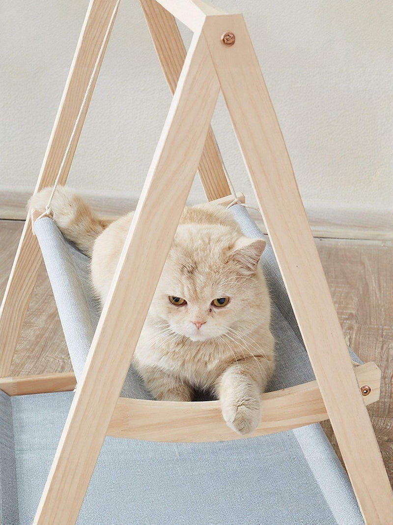 Wooden triangle cat hammock with elevated cozy lounging spot